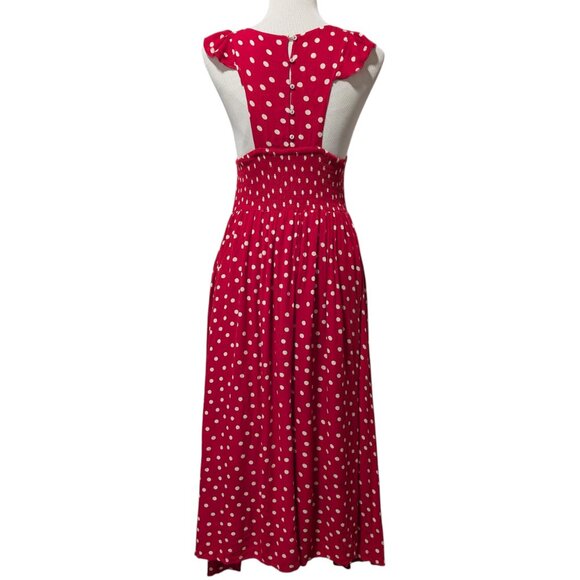 Free People Womens Size S Red White Polka Dot Ruffles Smocked Butterflies Dress - Picture 4 of 11